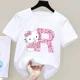 thumbnail image 1 of Camiseta de algodón de manga corta con letras de Hello Kitty para niños, Top con estampado de dibujos animados, ropa para niñas, regalo de cumpleaños para bebés, A-Z de verano, 1 of 7