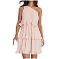 thumbnail image 2 of qolati Womens Dresses 2024 Summer Sleeveless Mini Dress Boho One Shoulder Ruffle Tiered Layered Chiffon Flowy A Line Dresses, 2 of 9