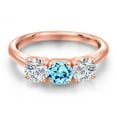 thumbnail image 3 of Gem Stone King 18K Rose Gold Plated Silver Blue Apatite and Lab Grown Diamond Engagement Ring for Women | 1.50 Cttw | Round 5MM | Gemstone Birthstone | Size 6, 3 of 6