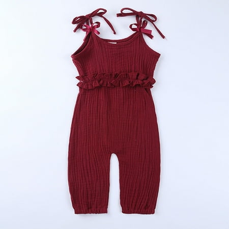 

SELONE Kids Jumpsuits Romper Toddler Clothing 6-24M Ruffle Summer Linen Girls Infant Jumpsuit Overalls Cotton Kids Romper Clothing Toddler Rompers for Everyday Wear Weddings to Holiday Parties Red 90