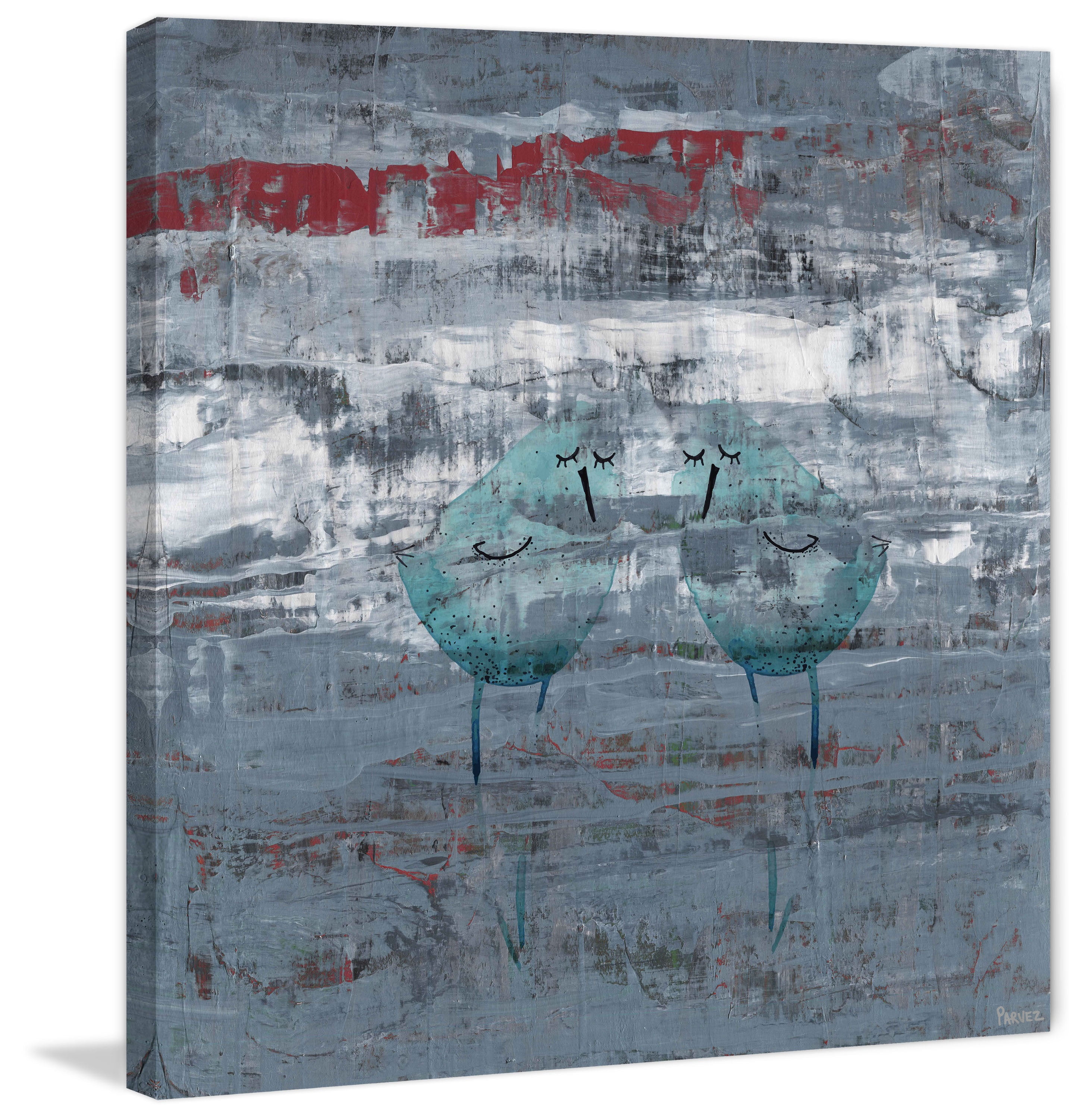 "Two Blue Birds" Painting Print on Wrapped Canvas