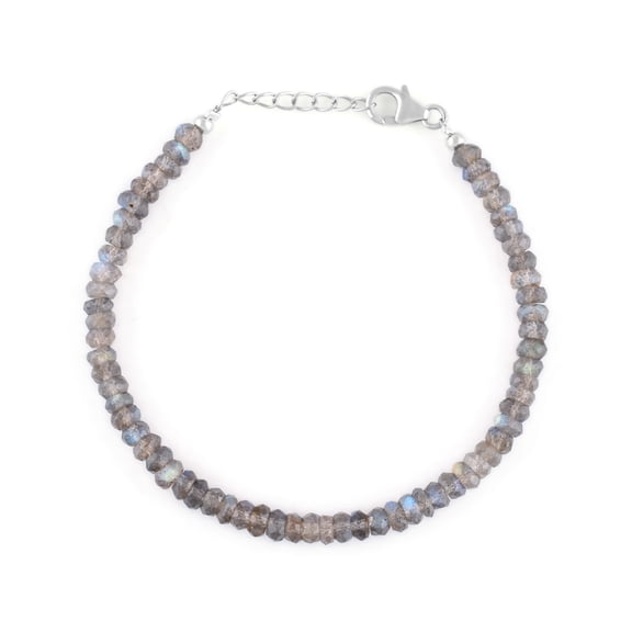QNAVIC Natural Labradorite Gemstone Beaded Bracelet, Handmade Women Jewelry, Healing Crystals, Birthstone, 925 Sterling Silver 8 Inchs, Christmas Gift