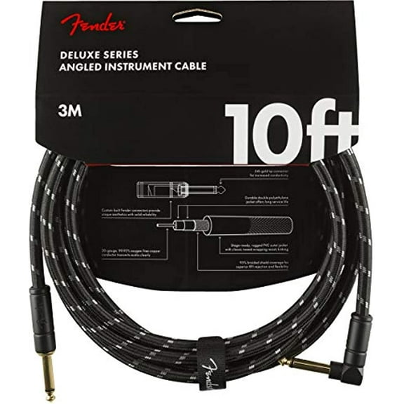 Fender Deluxe Series Instrument Cable, Straight/Angle, 10', Black Tweed