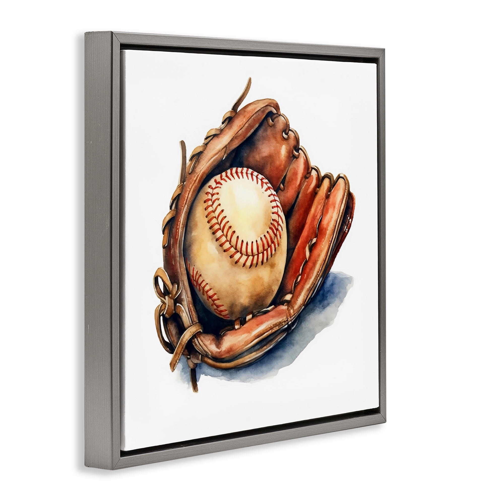 Stupell Industries Glove & Ball in Leather Gray Framed Floater Canvas Wall Art, design by Creative Studio