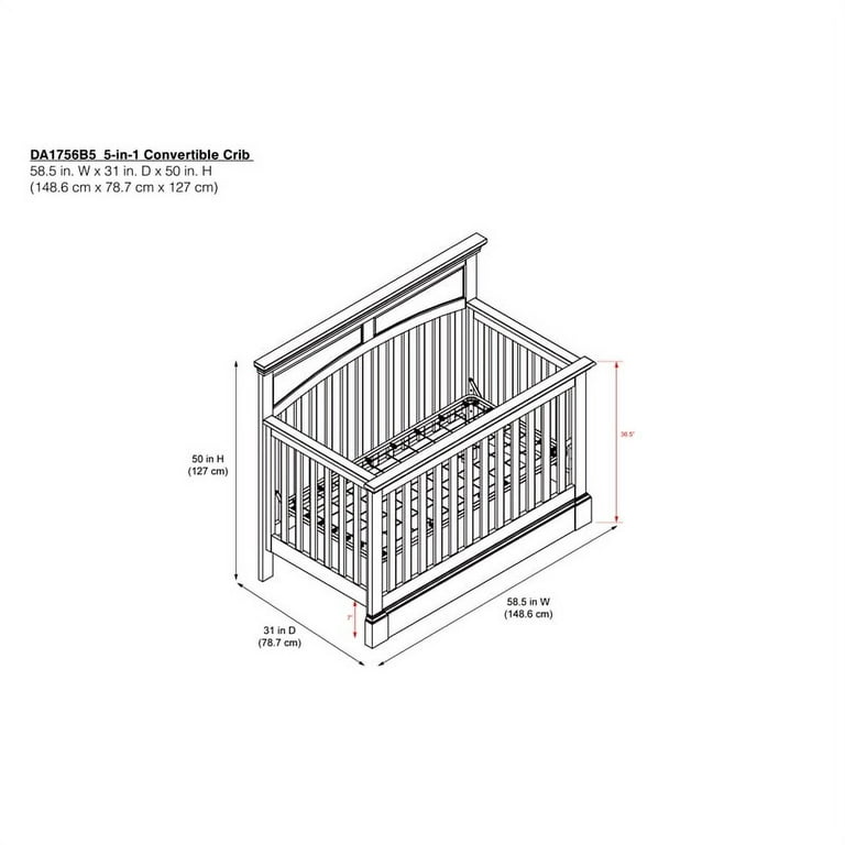 Bertini Fairhaven 5 in 1 Convertible Crib in Slate Gray