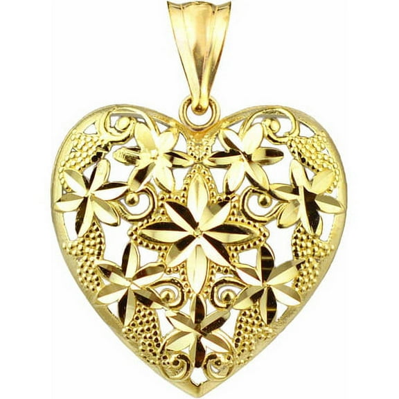 Handcrafted 10kt Gold Floral Heart Charm Pendant