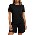 thumbnail image 2 of Women's 2 Piece Home Wear Crew Neck Short Sleeve Tops Elastic Waist Pockets Shorts Summer Comfy Lounge Sets (XL, Black), 2 of 6