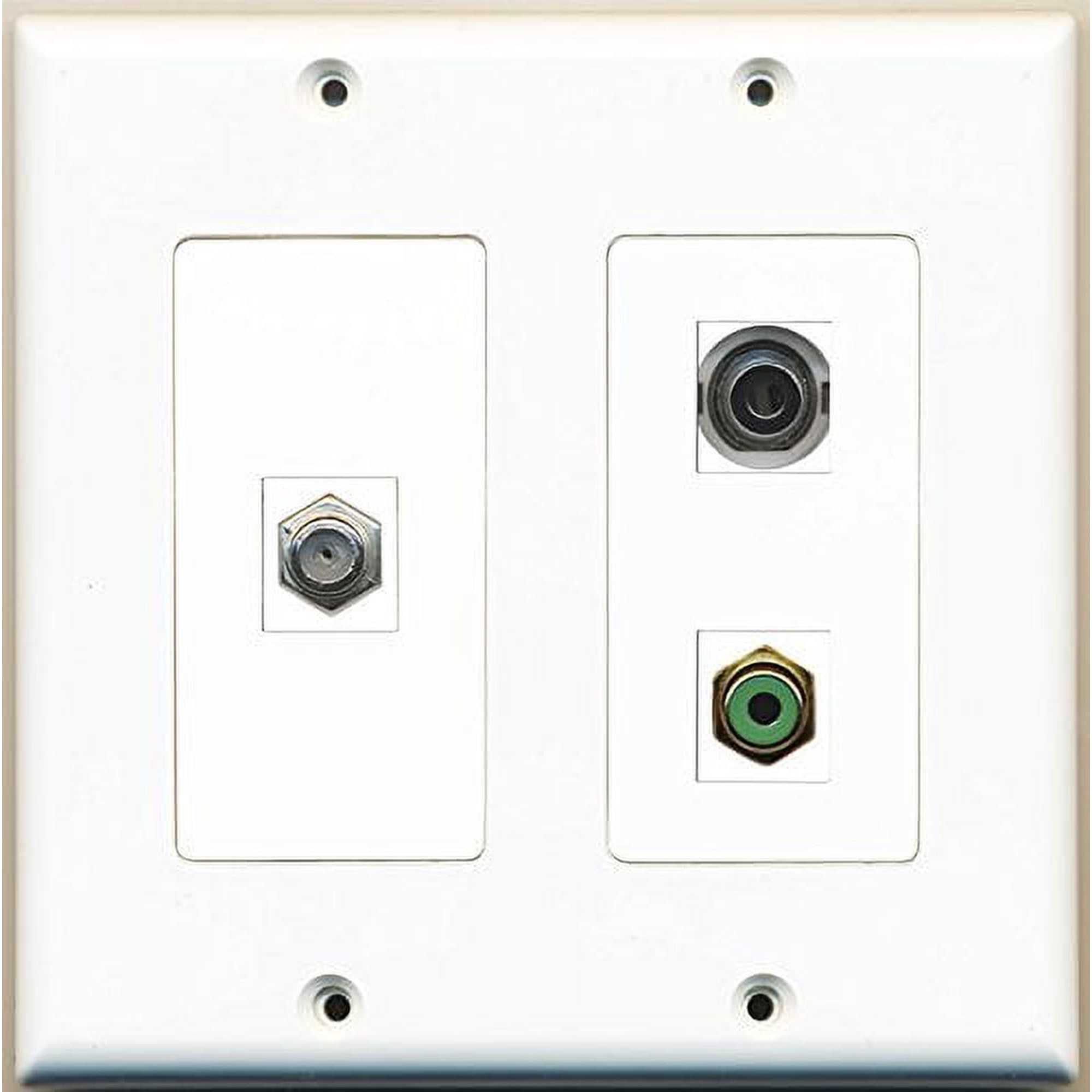 RiteAV - 1 Port RCA Green 1 Port Coax Cable TV- F-Type 1 Port 3.5mm - 2 Gang Wall Plate