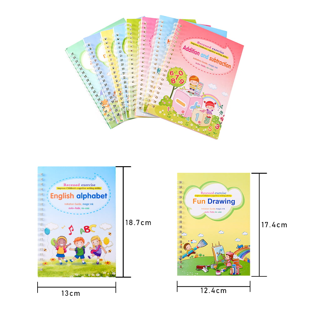 🔷4PC Kids magic practice books set @ 1,450/= 🔶Maths,alphabet,numbers,  drawing also comes withv1 pen, 4 pen refills and pen…