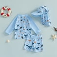 thumbnail image 4 of Baby Boys Swimsuit Summer Fish Print Long Sleeve Rash Guard Swim Trunk with Hat Set Three Piece for Toddler Light Blue 18 Months-24 Months, 4 of 6