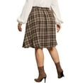 thumbnail image 3 of Agnes Orinda Plus Size Vintage Skirt for Women Plaid Elastic High Waist Button Front A-Line Skirt 2X Brown, 3 of 6