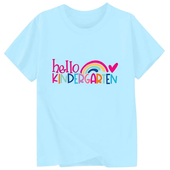 Girls Crew Neck Printed Short Sleeve T-shirt for Back to School,Comfortable Casual Kids Tops,Matches Pants and Skirts