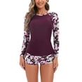 thumbnail image 2 of RKSTN Long Sleeve Swimsuits for Women Fashion Multicolor Print Cutout Boxer Pants Two Piece Swimsuit Split Bathing Suits, 2 of 7