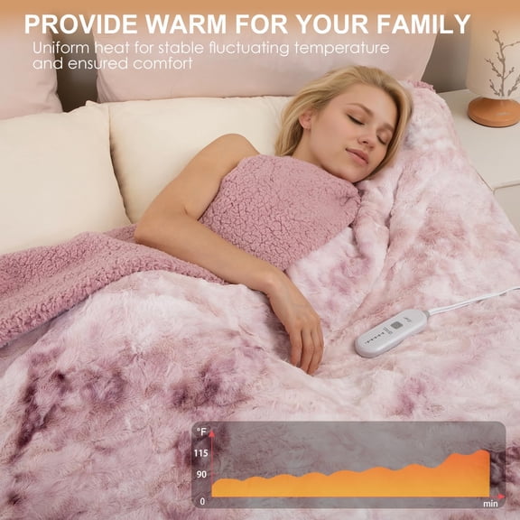 Heated Blanket Full Size, Pink Electric Blanket 72"x 84"