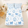 thumbnail image 3 of spefrowx Cartoon Coastal King Sheets for Kids, Blue Shell Starfish Bowknot Bedding, 4 Pieces, 1 Flat Sheet, 1 Fitted Sheet and 2 Pillowcases, 3 of 6