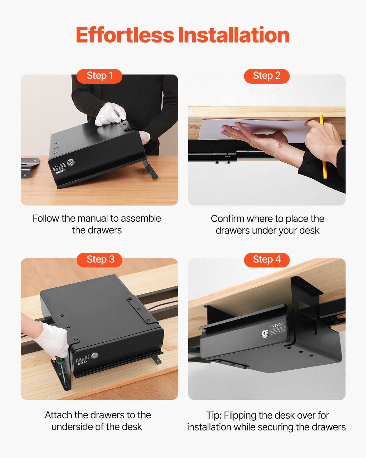 Under Desk Drawer Organizer with Lock, 13" Slide-out Storage Tray for Workspace