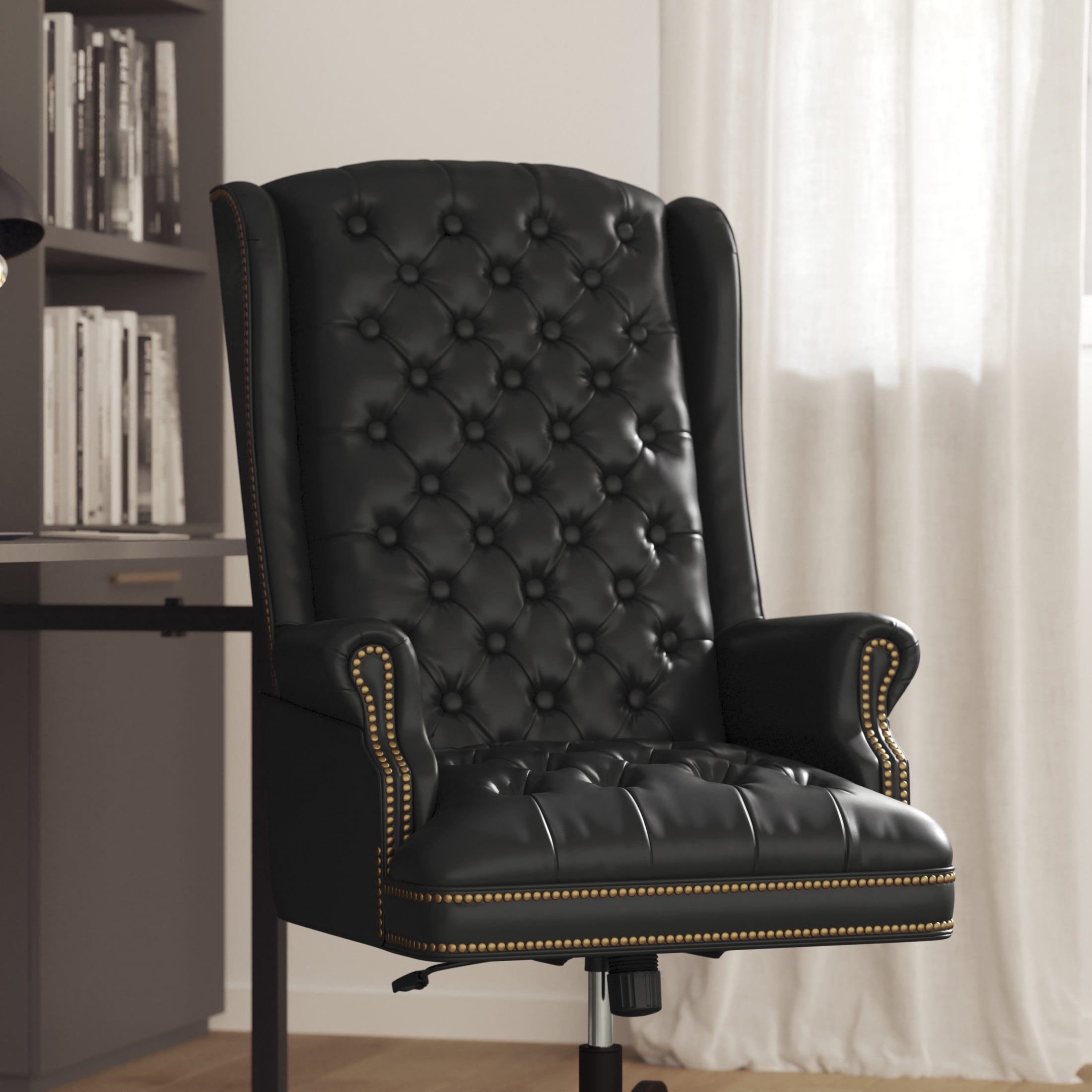 Flash Furniture Turner High Back Traditional Fully Tufted Black LeatherSoft Executive Swivel Ergonomic Office Chair with Arms