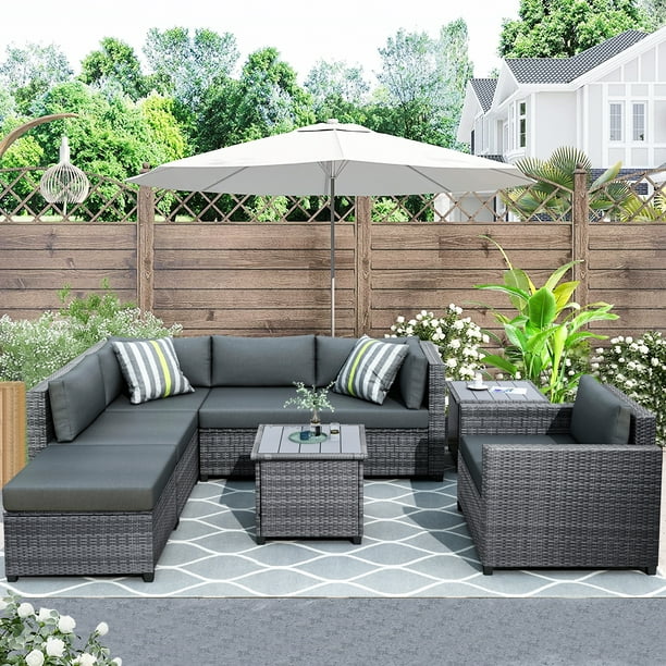 Outdoor Wicker Conversation Sets With Table 2021 Upgrade 8 Piece Sectional Patio Furniture Set W 2 Corner Sofa Coffee Mid Seats 13 Padded Cushions Ottoman Gray S8941 Com Sectional Wicker Patio Furniture Set, Best Patio Conversation Sets 2021