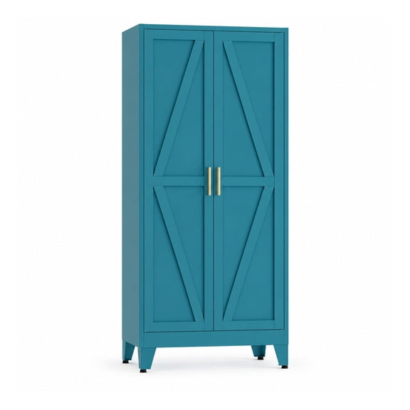 61 Inch Tall Blue Metal Pantry Cabinet, 2 Door Kitchen Storage with 3 Adjustable Shelves, Freestanding Organizer for Kitchen