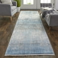 thumbnail image 6 of 3' X 10' Blue Gray And Silver Abstract Power Loom Distressed Runner Rug With Fringe, 6 of 8
