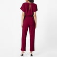 thumbnail image 3 of Huankd Womens Summer Casual Short Sleeve Pants Suit Beach Vacation Romper Belted Dressy Wedding Guest Jumpsuit Jumper Wine 3XL, 3 of 5