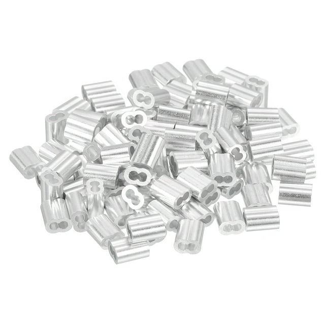 Unique Bargains 100 Pack Aluminum Crimping Loop Sleeve for 5/64' Diameter Wire Rope, Double Ferrule Aluminum Wire Rope Sleeve