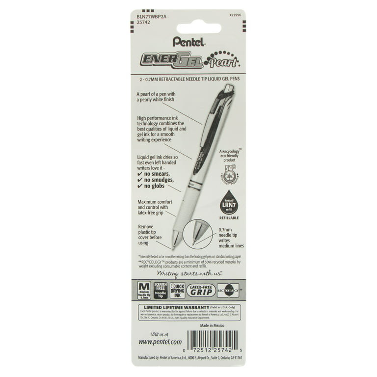 Pentel EnerGel RTX Retractable Liquid Gel Pen, (0.7mm) Metal Tip, Medium  Line, Black Ink 2-Pk 