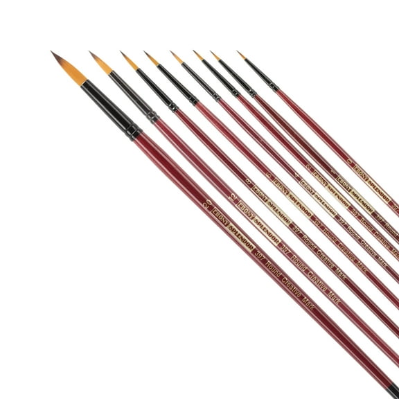 Creative Mark Ebony Splendor Long Handle Synthetic Sable Paint Brush, Round Set of 8, Teijin Multi-Filament Hair, Handcrafted Synthetic Paint Brushes for Acrylic Painting, Watercolor Painting & More