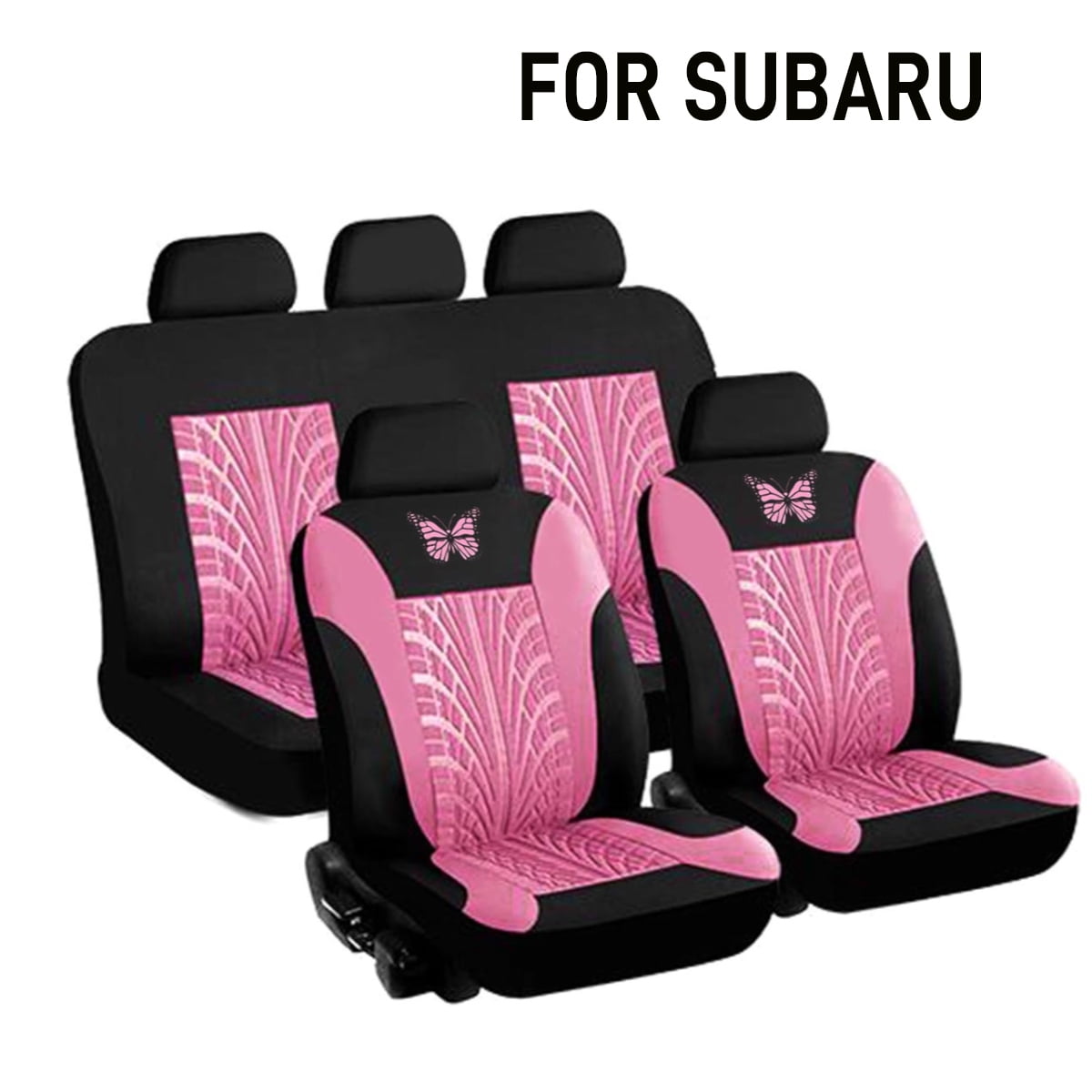9PCS Universal Car Seat Covers Full Set Protector Cushion Front Rear 3D Butterfly Embroidery Pattern, Pink