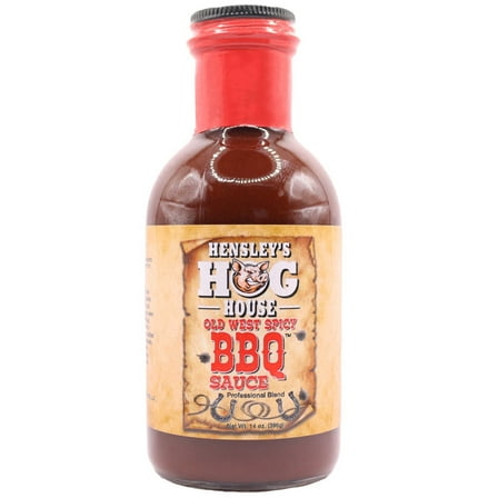 Hensley's Hog House Old West Spicy BBQ Sauce. HOT 14 oz