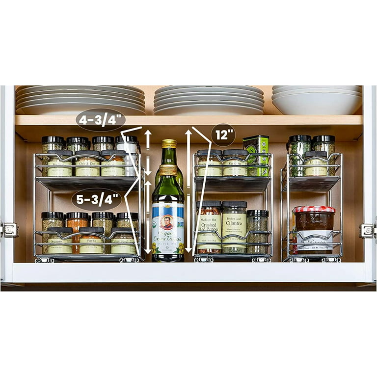 Spice Rack Organizer for Cabinet - Pull Out Double Tier Spice Rack 8-3/8W  x 10-3/8D 