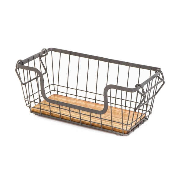 Better Homes & Gardens Basket-Steel and Acacia-Pantry Organization-Kitchen12.63"W x 10.63"D x 8.5"H