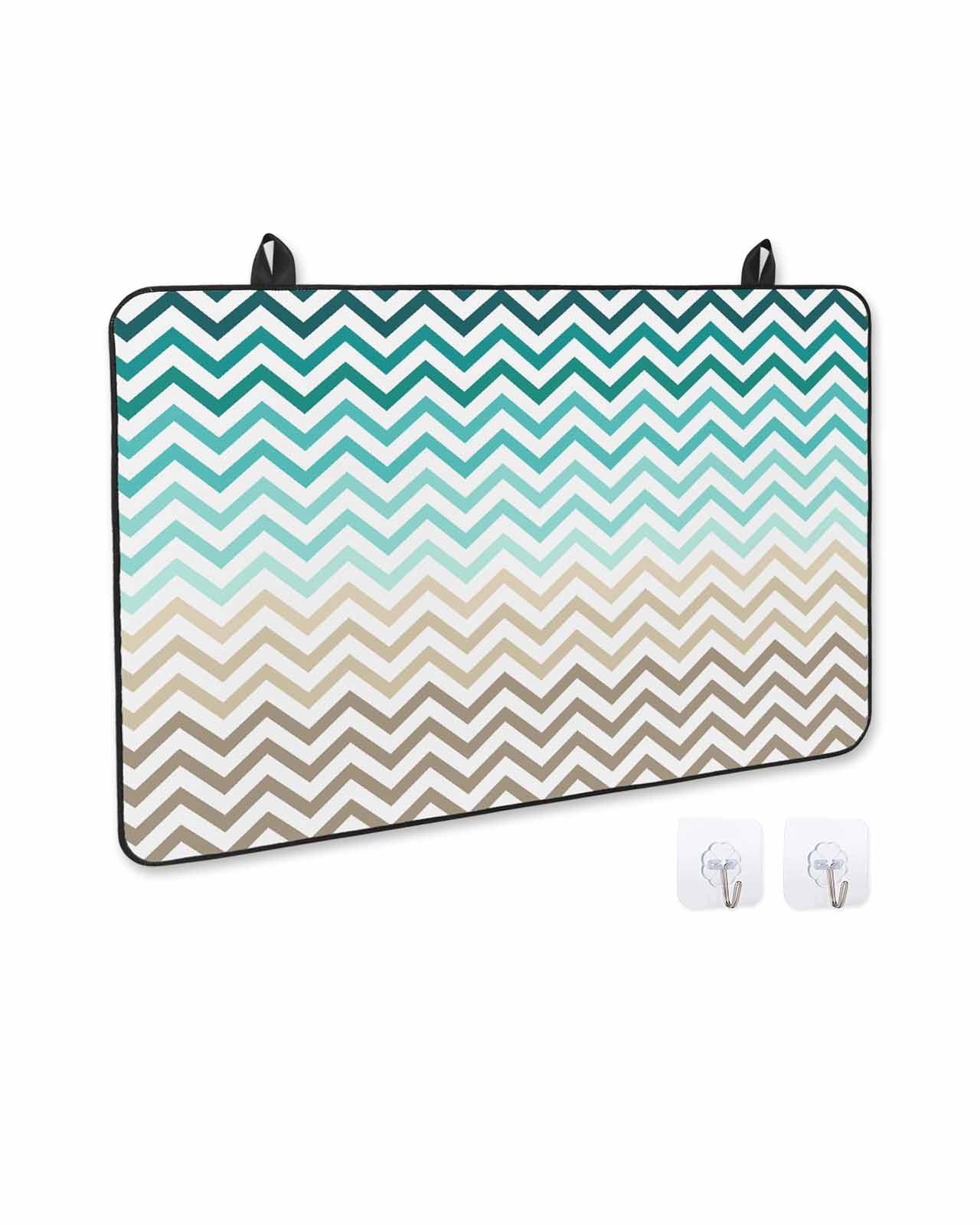 nqOlkjepod Large Induction Cooktop Protector Mat 24"x21", Turquoise Brown Stove Top Covers for Electric Stove, Gradient Geometric Stripes Chevron Wave Stove Burner Cover Mats, Glass Top Stove Cover