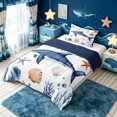 thumbnail image 3 of meiyoeat Coastal Shark Twin Comforter Sets for Kids Boys Girls, Watercolor Beach Animal Bedding Set, White Blue, Blue Reversible, 2 Pieces, 1 Comforter and 1 Pillowcase, 3 of 5