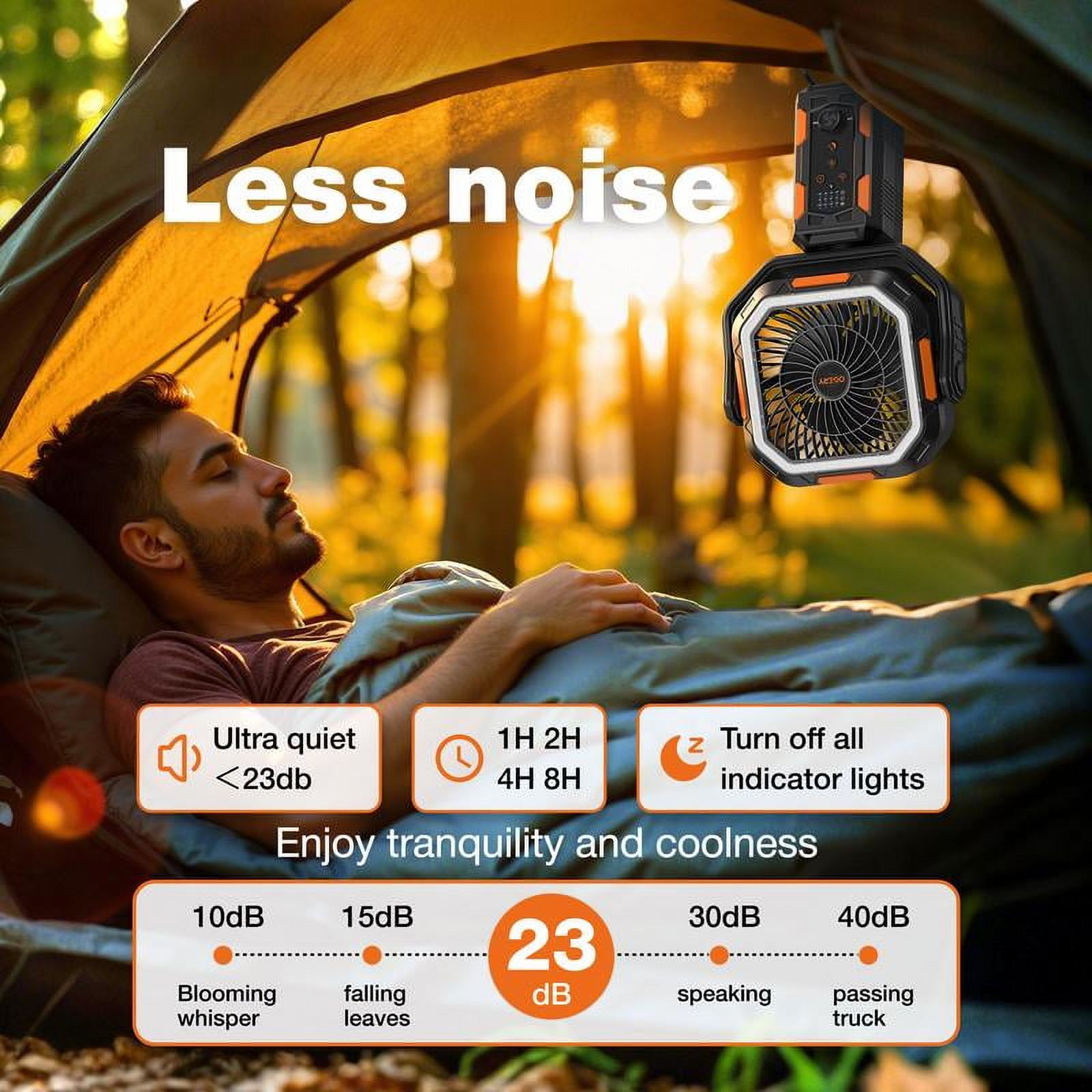 Camping Fan with Detachable Tripod,20000mAh Rechargeable Fan with LED Lights & 270° Pivot,4 in 1 Cordless Camping Fan,Remote Control Shaking Head Desk Fan for Camping Tent Travel Bedroom Portable