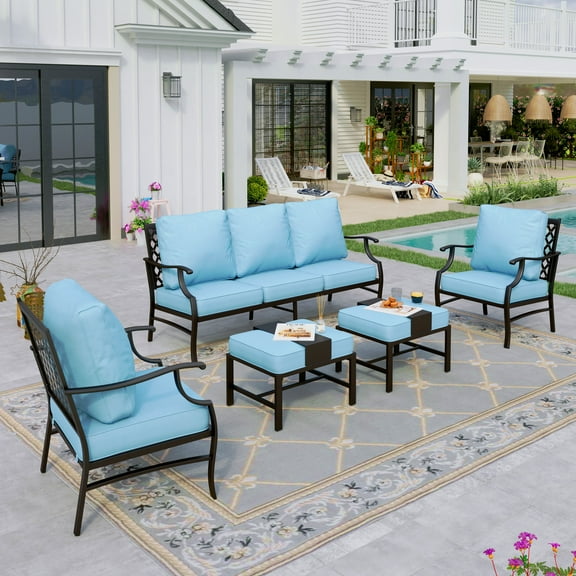 Sophia&William 7 Seat Patio Conversation Set Outdoor Sofa Furniture Set with Ottomans, Blue