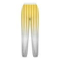 thumbnail image 3 of USNSM Women's Casual Straight Pants Elastic Waist Trousers Comfy Summer Business Casual Gradient Stripe Print Pants with Pockets Yellow XL, 3 of 4