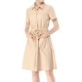 thumbnail image 1 of Vestido camisero de algodón con cuello abotonado y vestidos tipo safari para mujerBeige L, 1 of 6