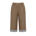 thumbnail image 3 of VBVC Women's Cotton Linen Striped Cuffs Capri Pants with , Wide Leg Summer Trousers For Women , Ladies' Casual Knee Length Shorts with Pockets, S-3XL, 3 of 5