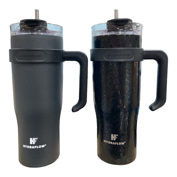 Hydraflow 40-Ounce Triple Wall Stainless Steel Tumbler w/ Handle & Straw, 2 Pack