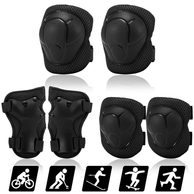 Graflsoa Ensemble de Protection pour Patinage à Roulettes pour Enfants de 6 Pcs (Genoux, Coudes, Protège-Poignets) en Noir pour la Sécurité Sportive Tout Autour