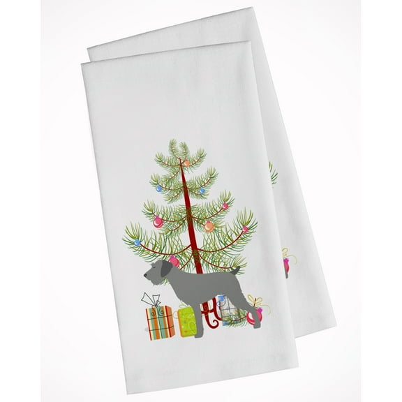 German Wirehaired Pointer Merry Christmas Tree White Kitchen Towel Set of 2 Dish Towels