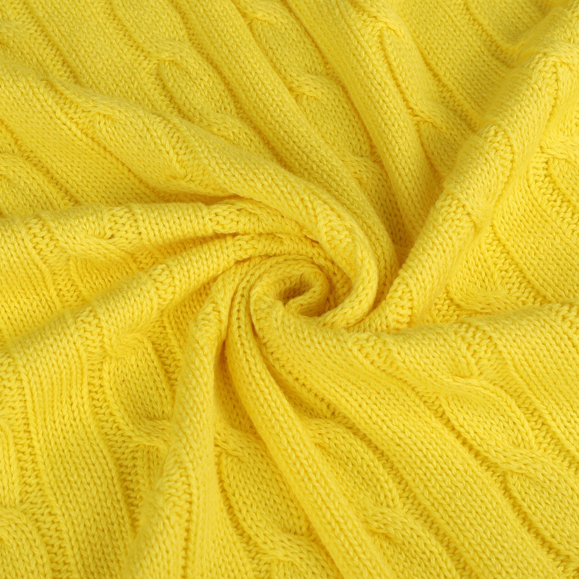 Unique Bargains 100% Cotton Cable Knit Throw Bed Blanket Yellow 51" x 59"