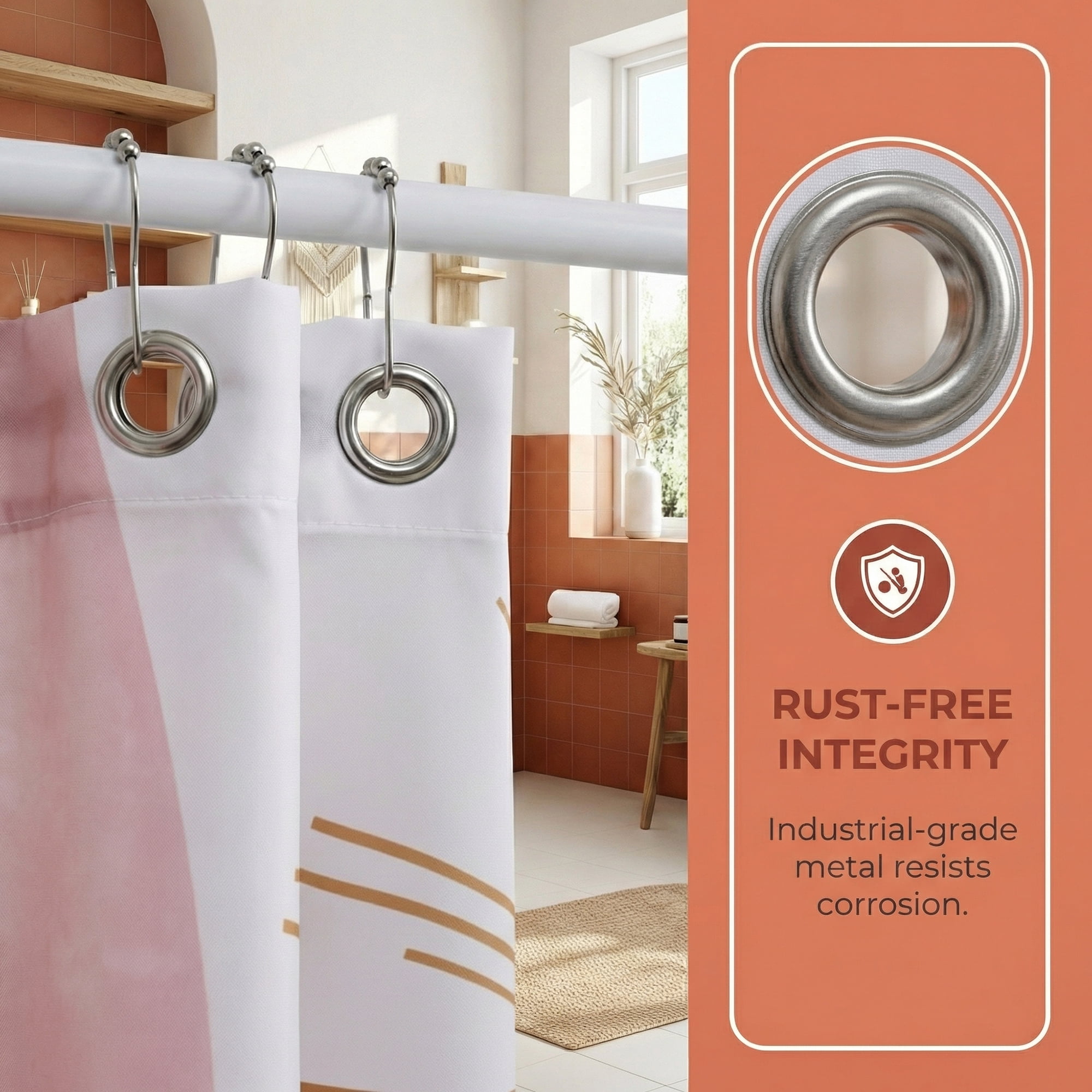 Unique Bargains Leaf Print Shower Curtain Bohemian Waterproof Set Pink Orange 71"W x 71"L