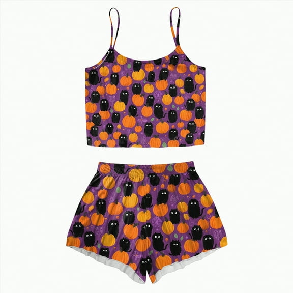 CAUYDY Halloween Womens Pajamas Sets Sexy Camisole Tank Tops and Boyshorts Two Piece Nightwear Home Lounge Suit(A02-Dark Purple,L)