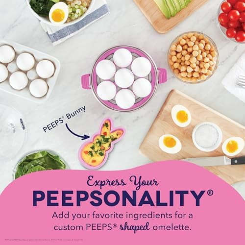 PEEPS &  Rapid Egg Cooker - Boiler, Poacher & Steamer - Includes Measuring & Recipe Guide - Dishwasher Safe - BPA Free - Holds 7 Eggs, Pink