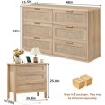 thumbnail image 3 of LEYAOYAO 2-Piece Rattan Bedroom Furniture Set, 48" Wide 6 Drawer Dresser and 3 Drawer Nightstand with Charging Station, Natural, 3 of 9