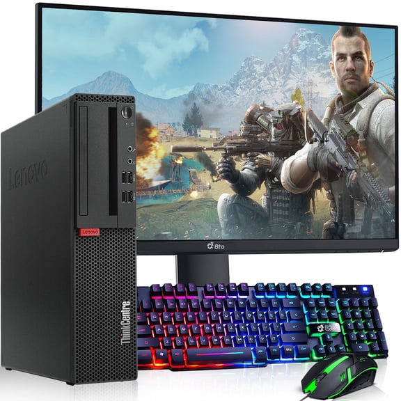 Restored Lenovo M910 Gaming Desktop Computer PC, Intel Core i5-7500 upto 3.80GHz, 32GB Ram, 1TB SSD, New 24in LED, Wi-Fi, NVIDIA GTX 1050Ti, BTO RGB Keyboard & Mouse, Windows 11 Pro (Refurbished)