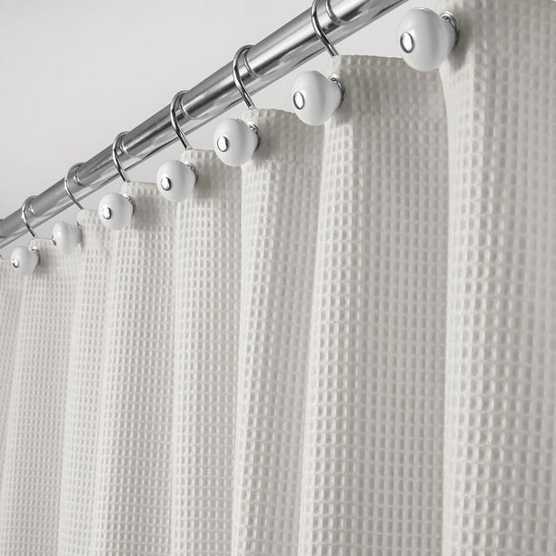 Mdesign Waffle Weave Fabric Shower, White Waffle Weave Shower Curtain