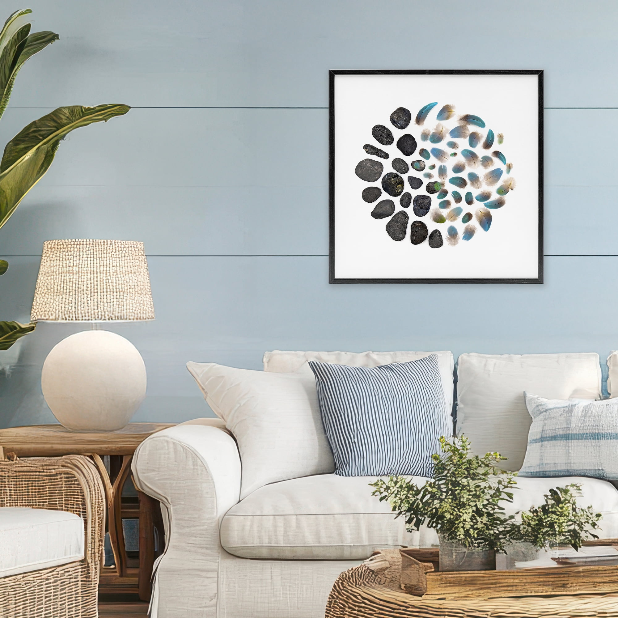 Stupell Industries Feathers & Rocks Collection Black Framed Giclee Art, design by Beth Adoette